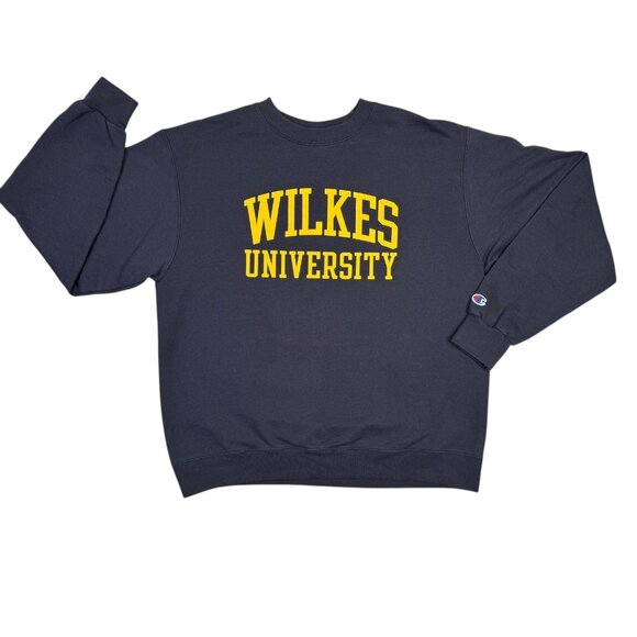 Wilkes University Sweatshirt Mens Large L Navy Blue Champion Crewneck Pullover - Picture 5 of 8